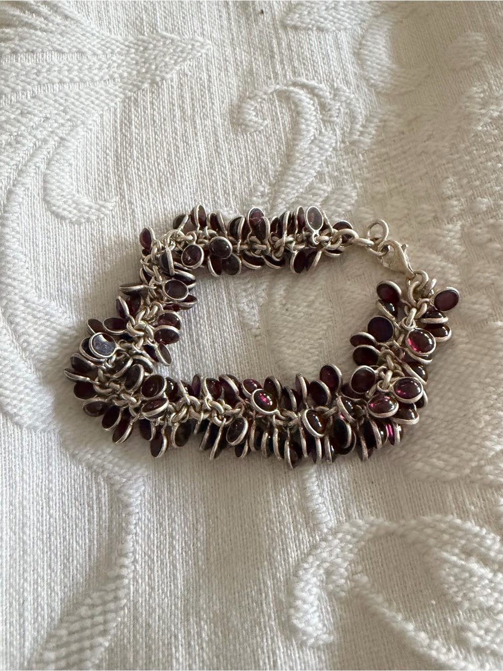 Silpada Sterling Silver cha cha Bracelet with Deep Red Garnet-stones